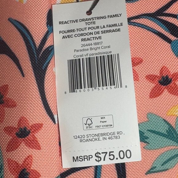 Vera Bradley Drawstring Family Tote in Paradise Bright Coral NWT - Picture 3 of 12